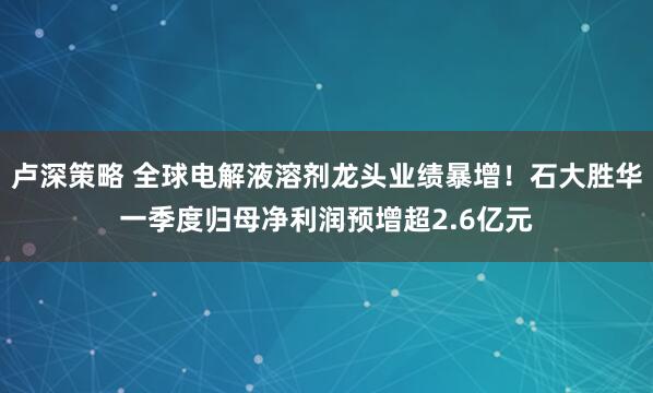 卢深策略 全球电解液溶剂龙头业绩暴增！石大胜华一季度归母净利润预增超2.6亿元